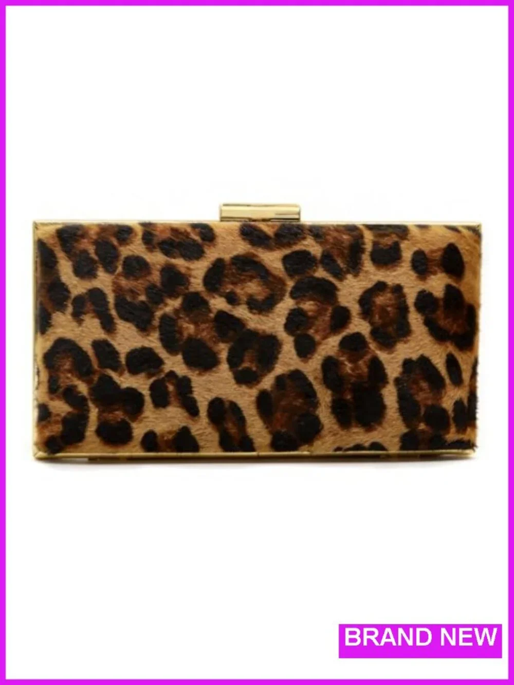 Leopard Faux Leather Clutch Purse with Chain Evening Bag Shoulder Crossbody